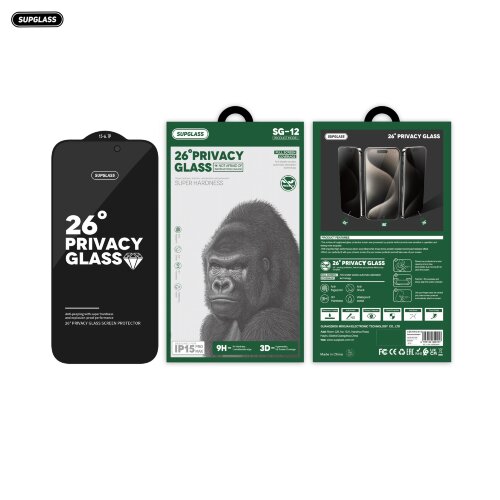 Protective glass SupGlass XC-12 Full Screen Coverage 26° Privacy Glass iP 16 pro (6.3)